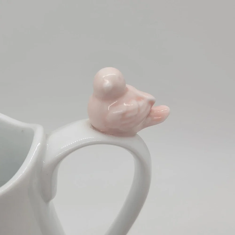 Cordon Bleu BIA White Ceramic Creamer Pitcher with Pink Bird Figurine Handle
